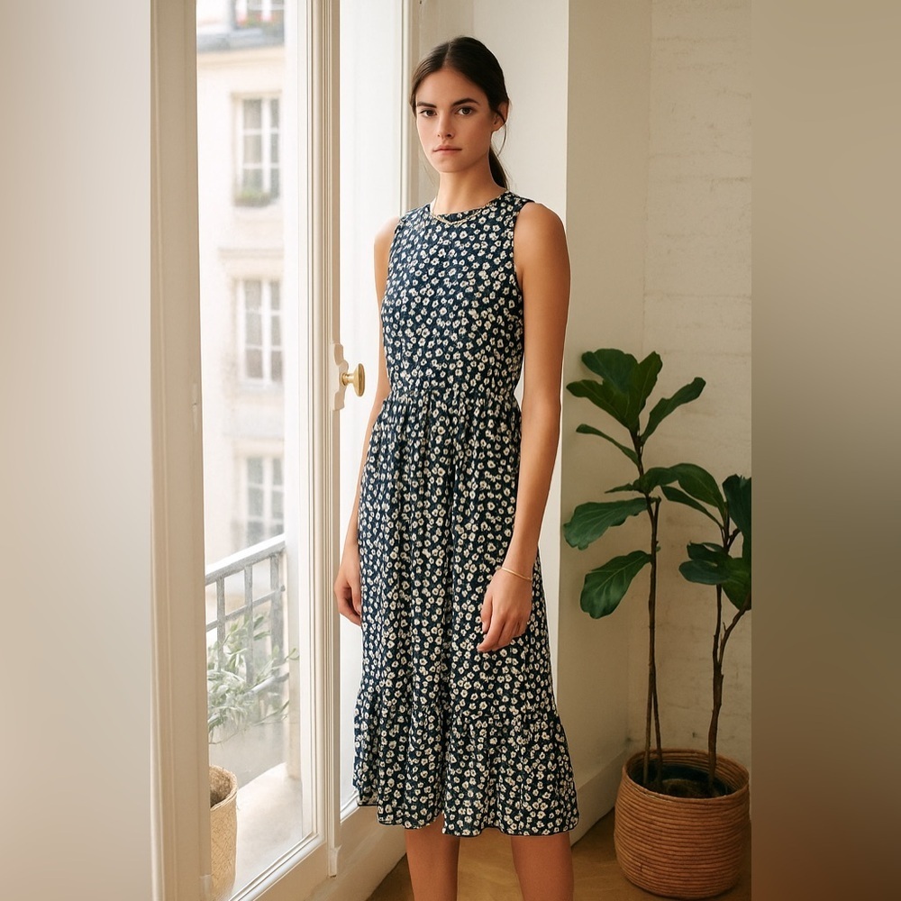 J. Crew Floral Print tiered midi dress size 00